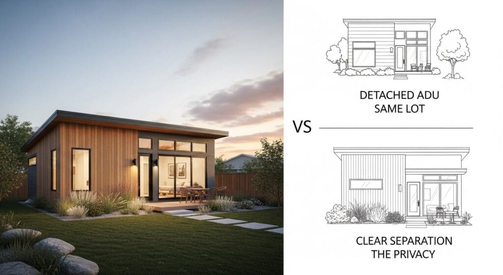 Why Austin Homeowners Are Choosing Detached ADUs in 2025 4 Illustration of detached ADUs in Austin showing privacy and separation