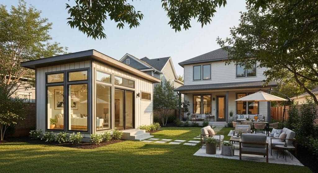 Modern backyard ADU added to an Austin property with private entrance