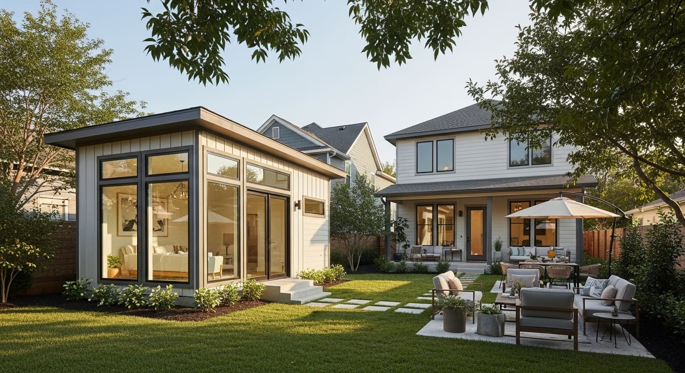 Modern backyard ADU added to an Austin property with private entrance