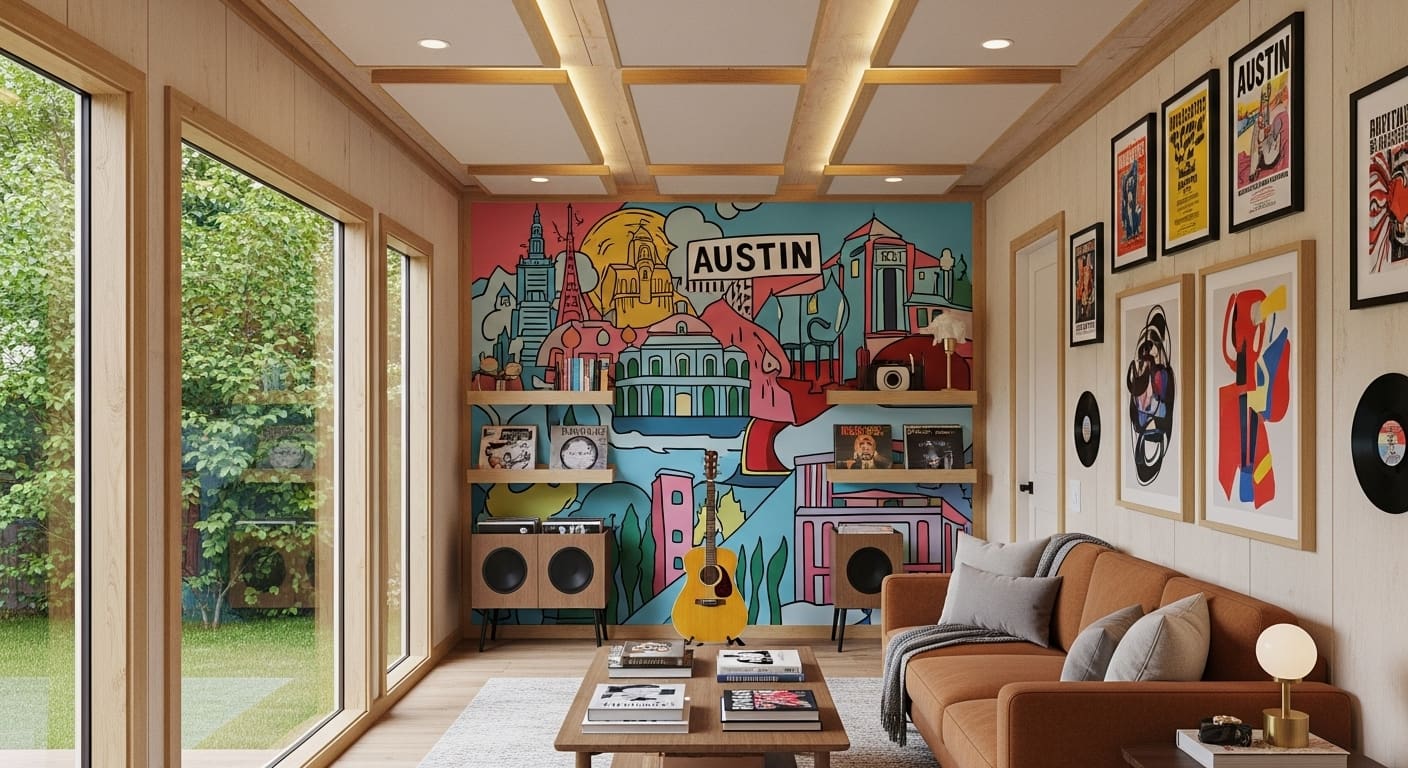 Austin music and creative culture inspiring modern ADU living spaces with art and sound elements