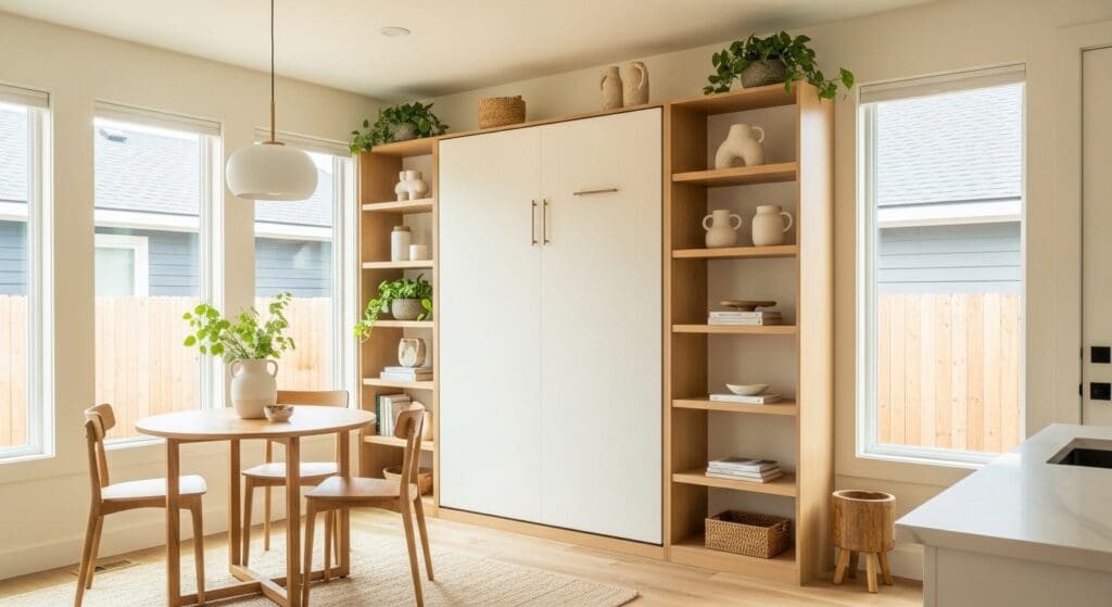 Modern Austin ADU interior with multi use wall for maximum ADU space
