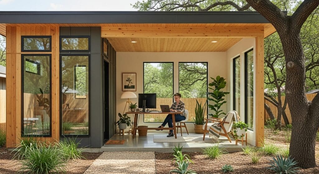 Creative workspaces Austin professionals build with ADUs in backyard offices