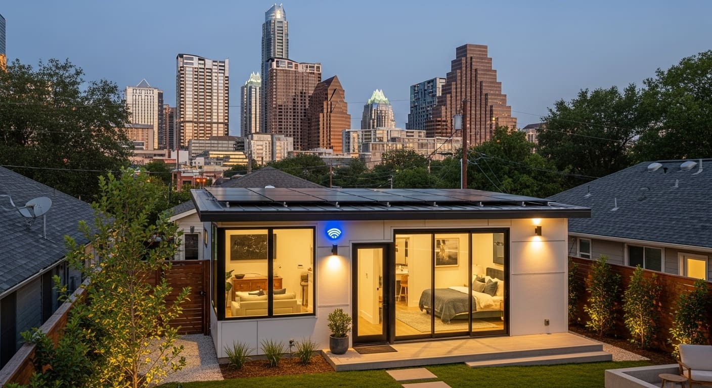 Smart ADU designs in Austin inspired by the city’s tech boom with modern features and sustainable innovation.